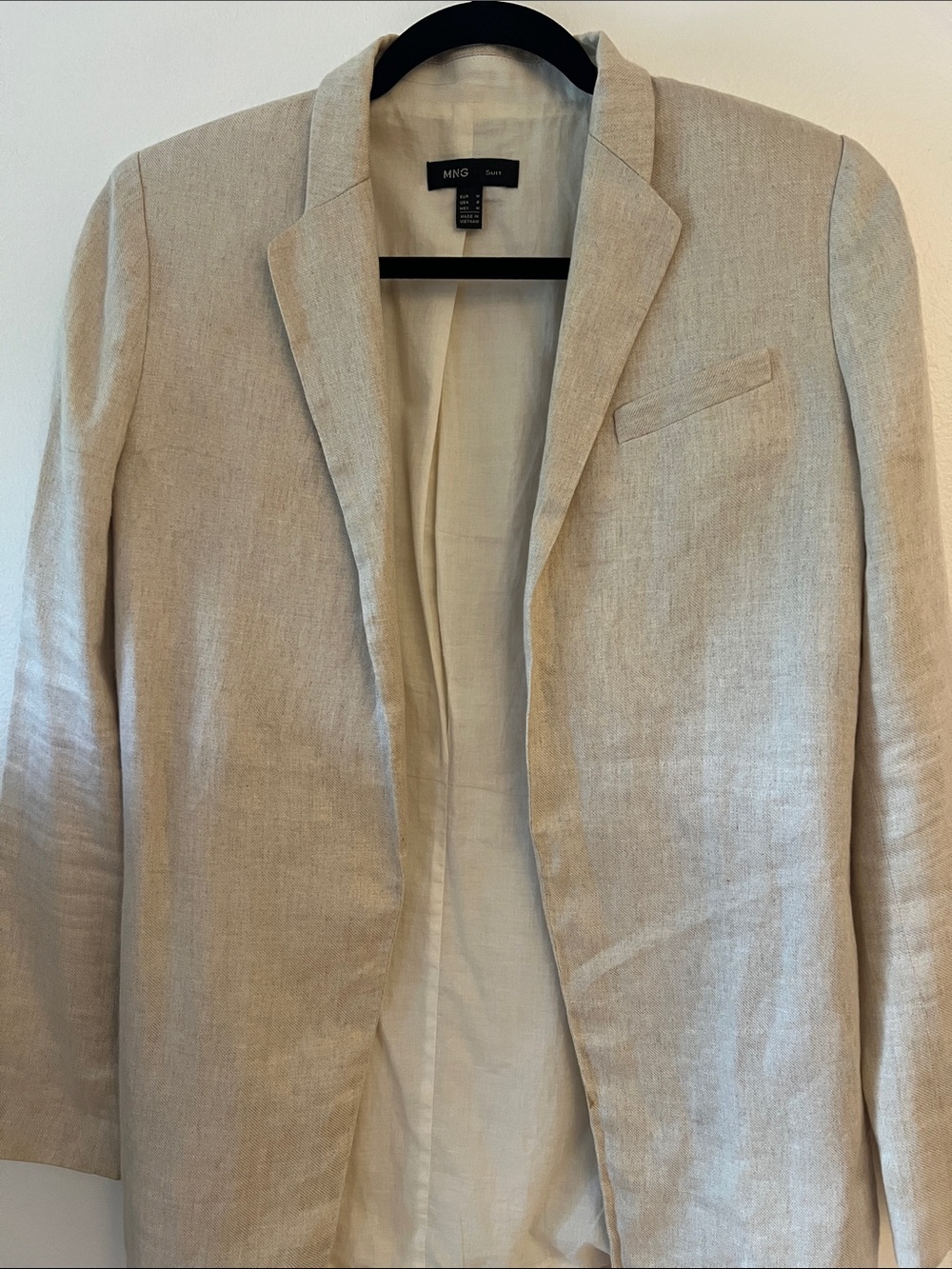 Mango Beige Linen Notch Lapel Blazer